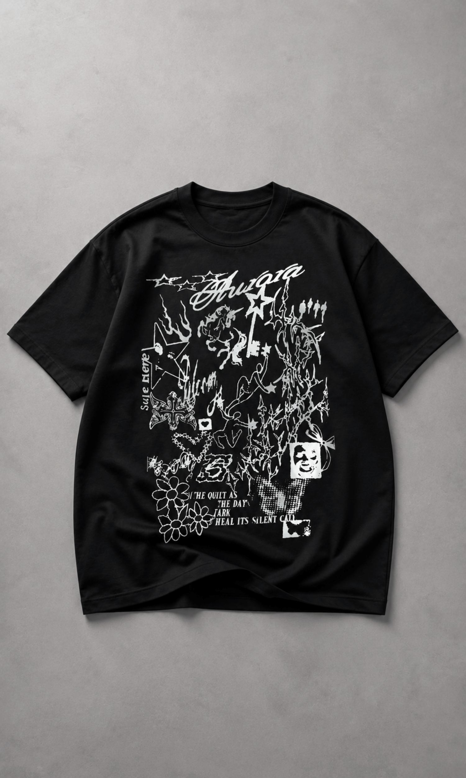 Aurora Graphic Oversized Tee - Close-up of front graphic print
