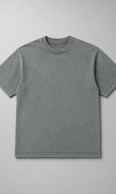 Male model wearing acid wash grey oversized t-shirt full body back