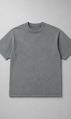 Male model wearing acid wash grey oversized t-shirt full body back