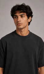 Oversized Washed Black Tee - flat lay front
