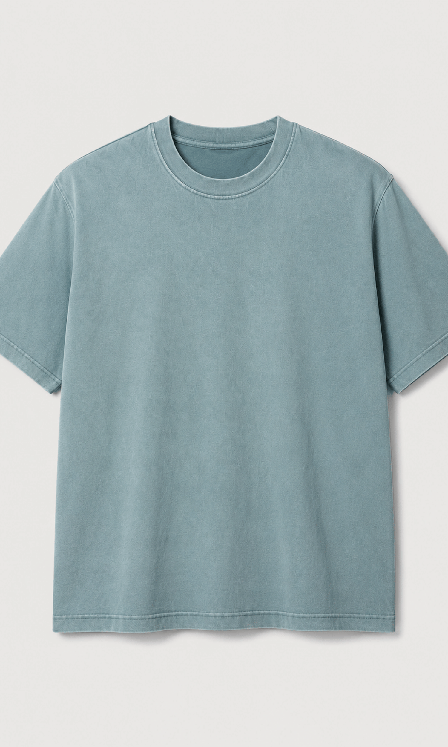 Oversized Washed Tee Sage Blue – Close-up front view on model
