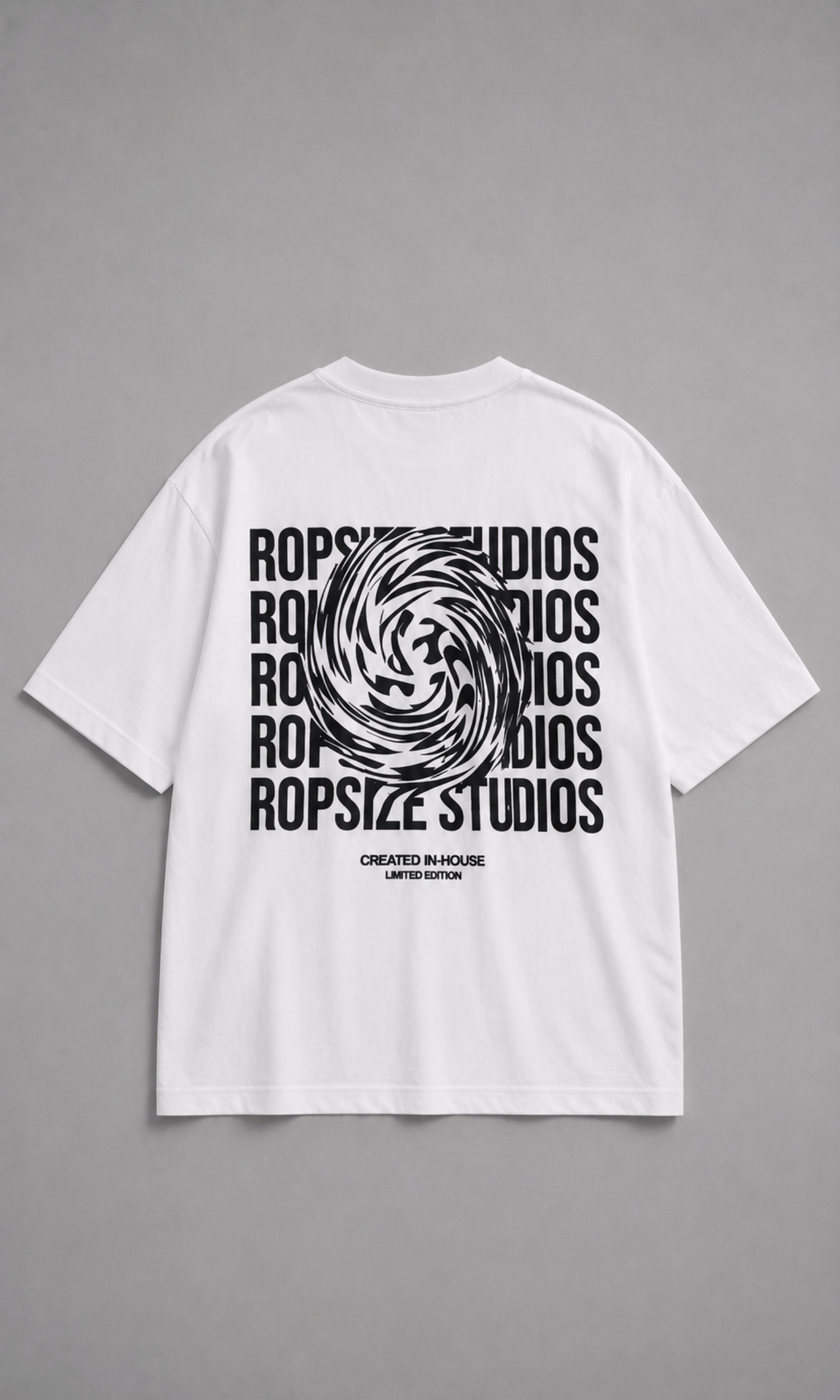 Ropsize Studios Oversized Tee – back graphic flat lay