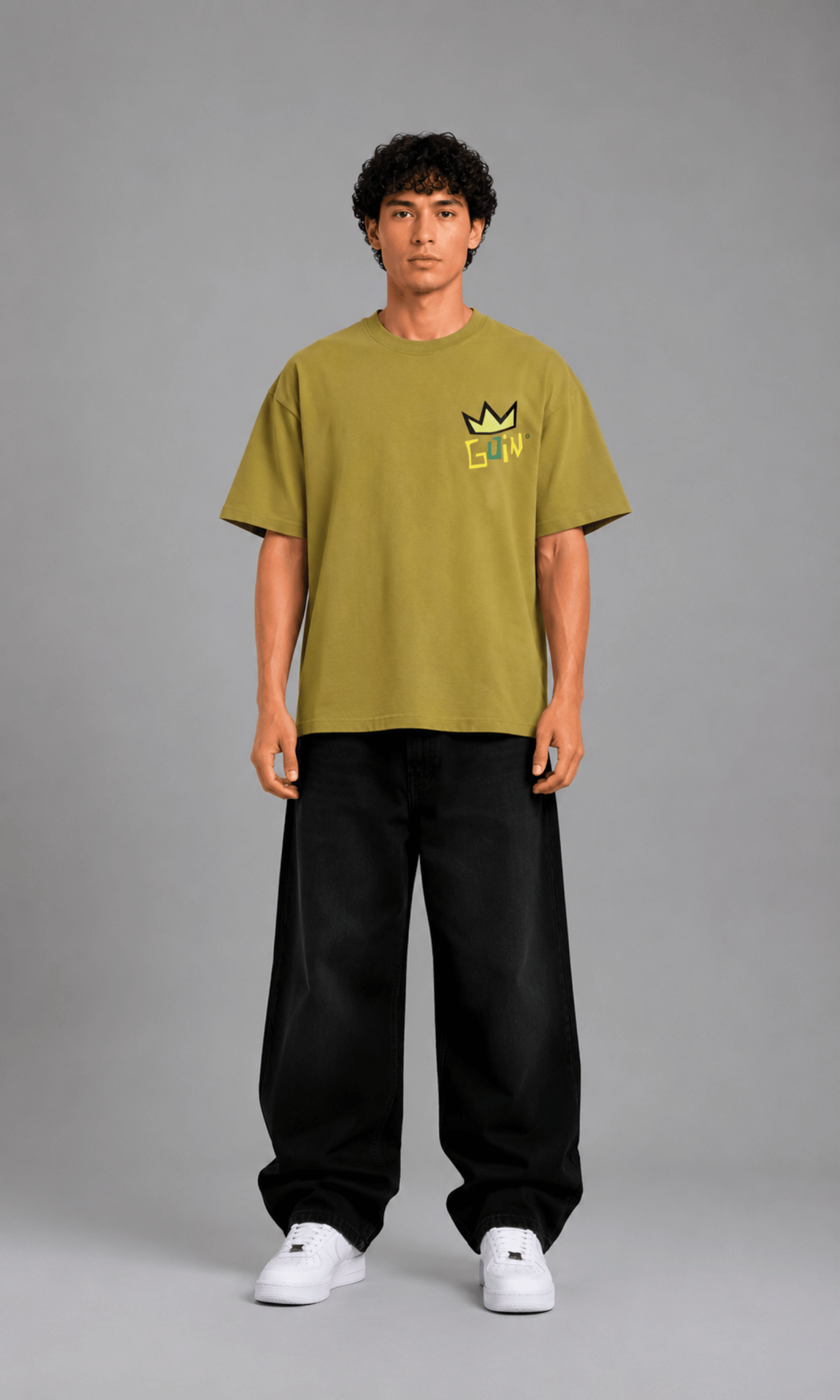 Minion Blah Blah Oversized Tee - front view on model