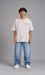Dropsize Hustle Club Tee - Front view on model with jeans