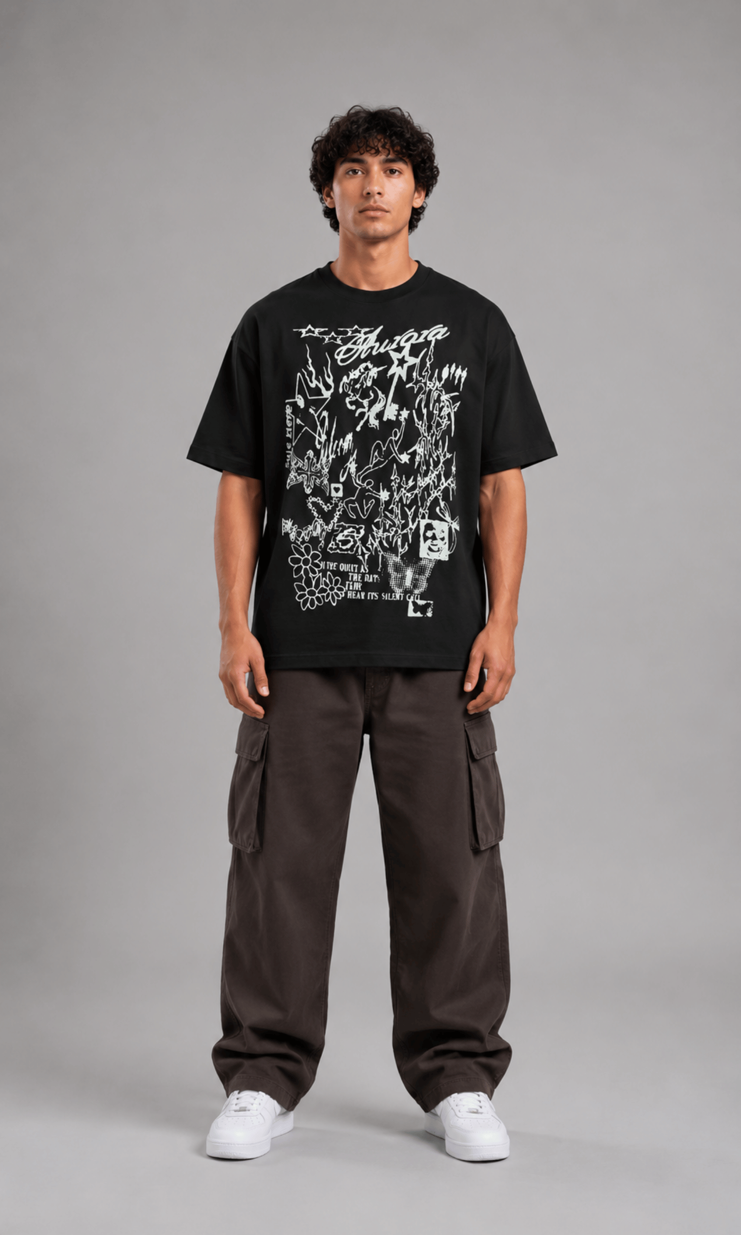 Aurora Graphic Oversized Tee - Flat lay front view