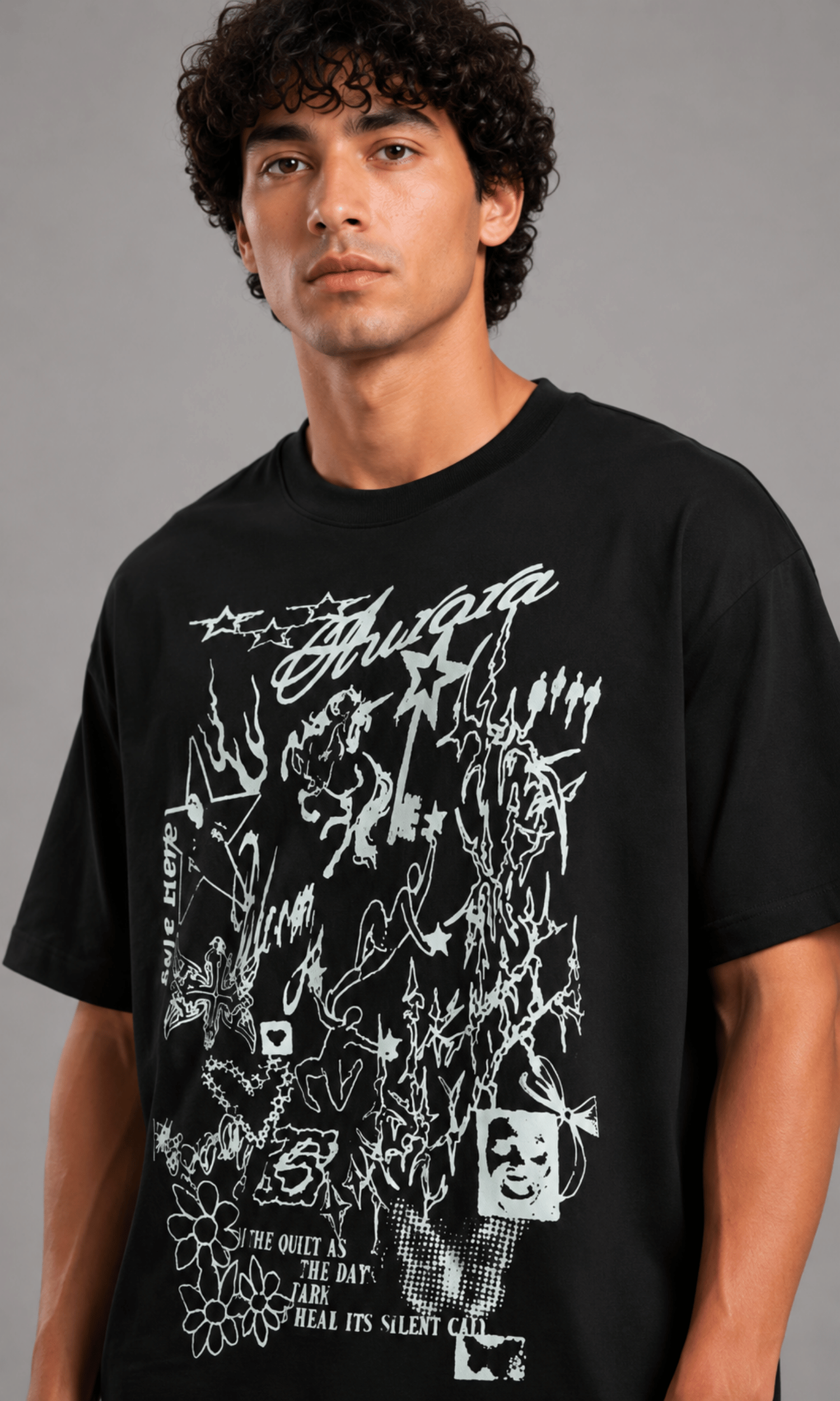 Aurora Graphic Oversized Tee - Back view on model