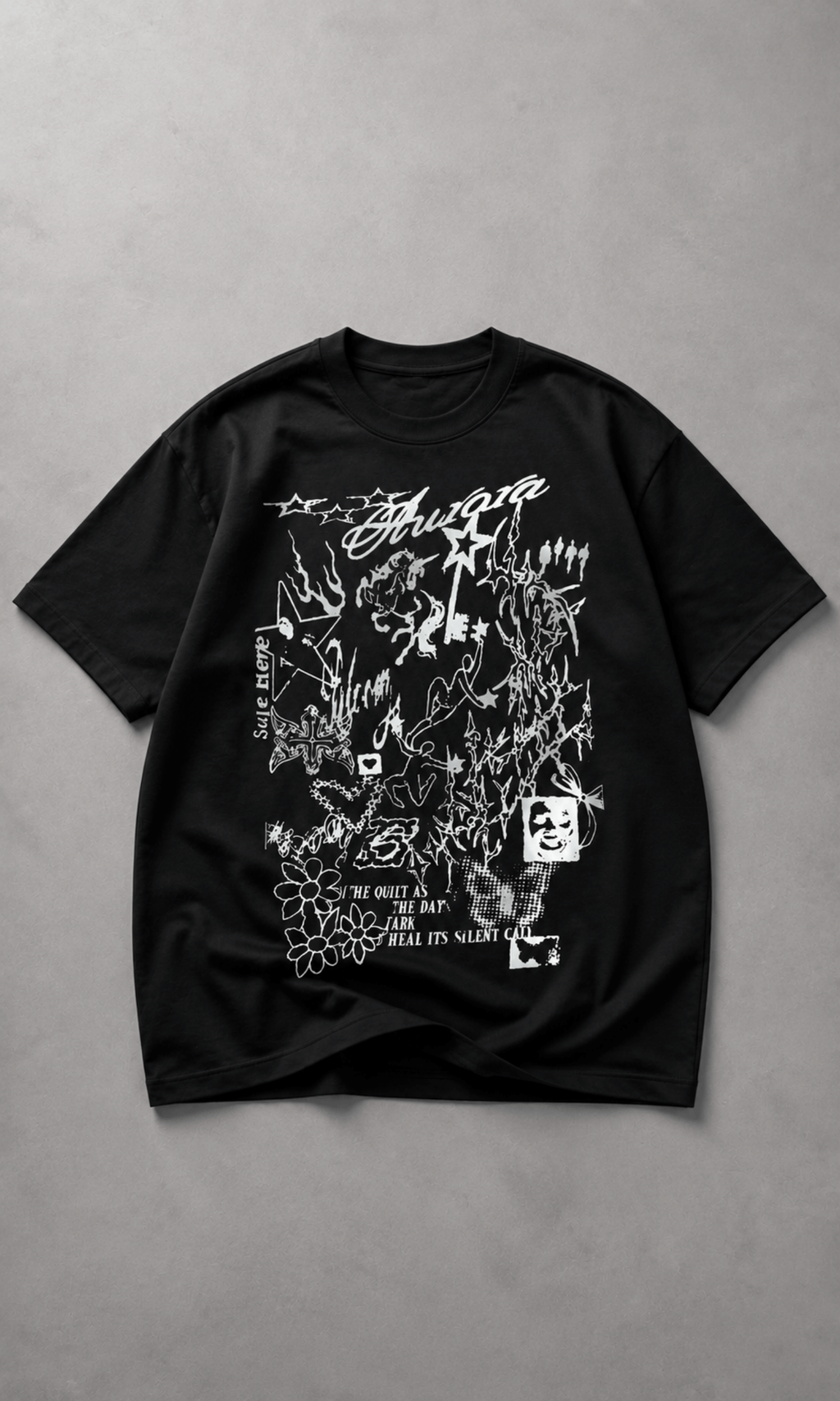 Aurora Graphic Oversized Tee - Close-up of front graphic print
