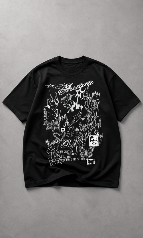 Aurora Graphic Oversized Tee - Close-up of front graphic print