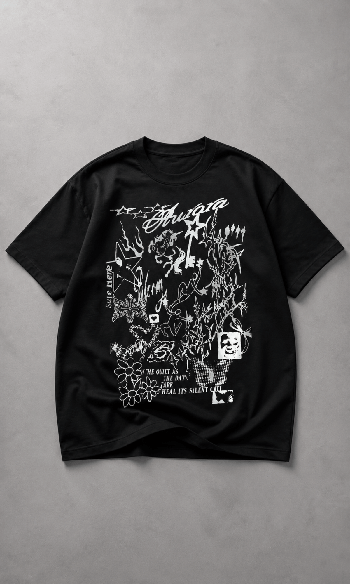 Aurora Graphic Oversized Tee - Close-up of front graphic print