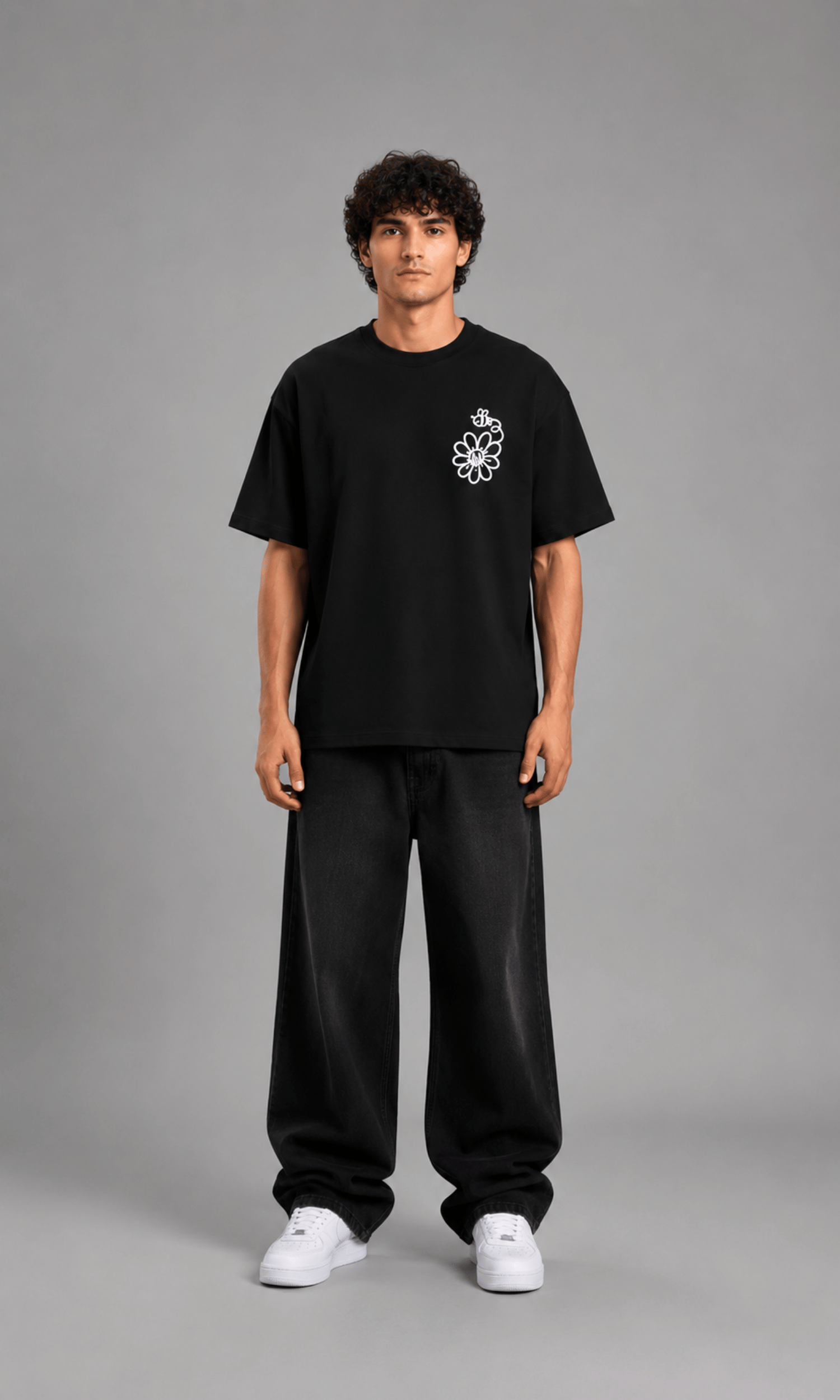 Bee & Daisy Oversized Tee - front on model