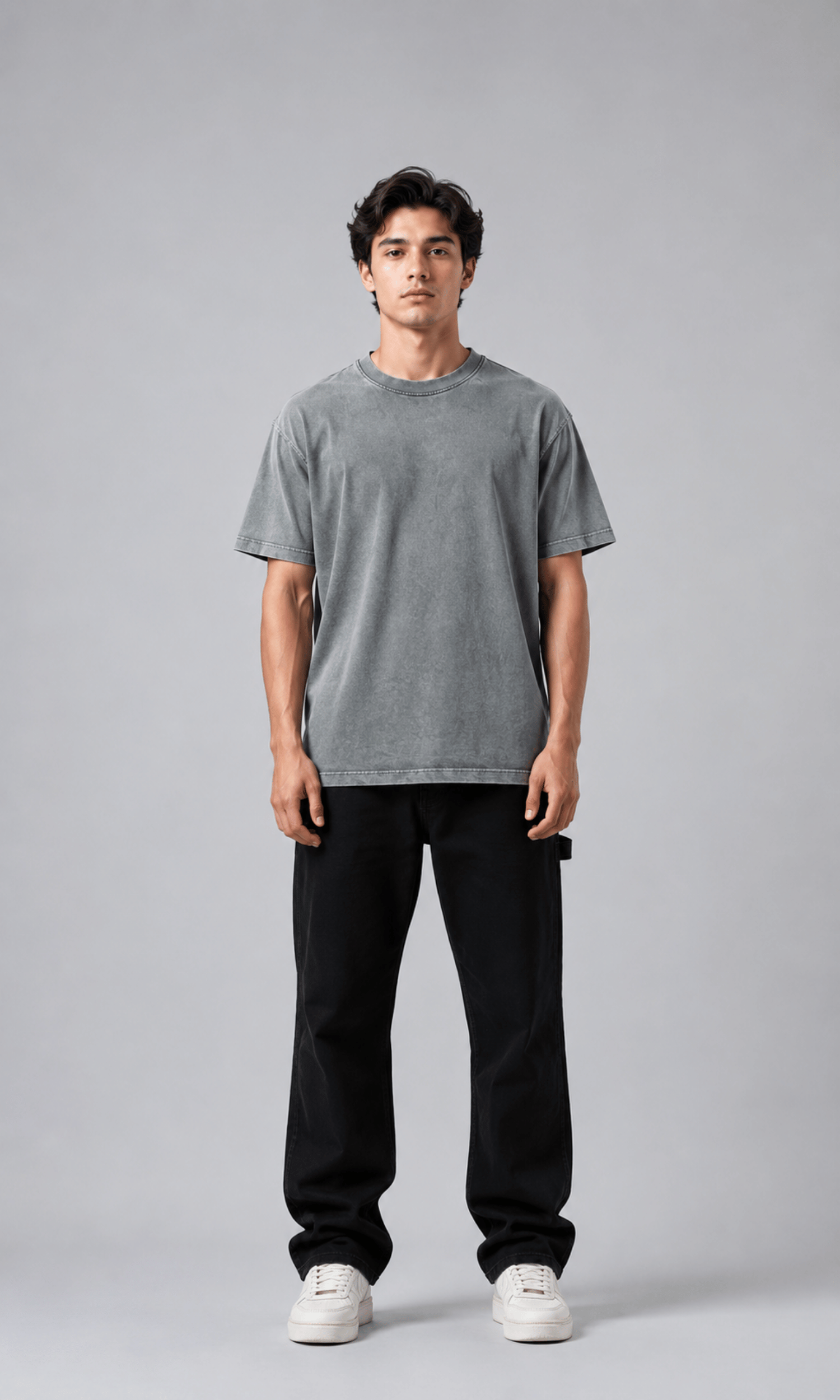 Acid wash grey oversized t-shirt flat lay back view