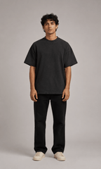 Oversized Washed Black Tee - back view on model