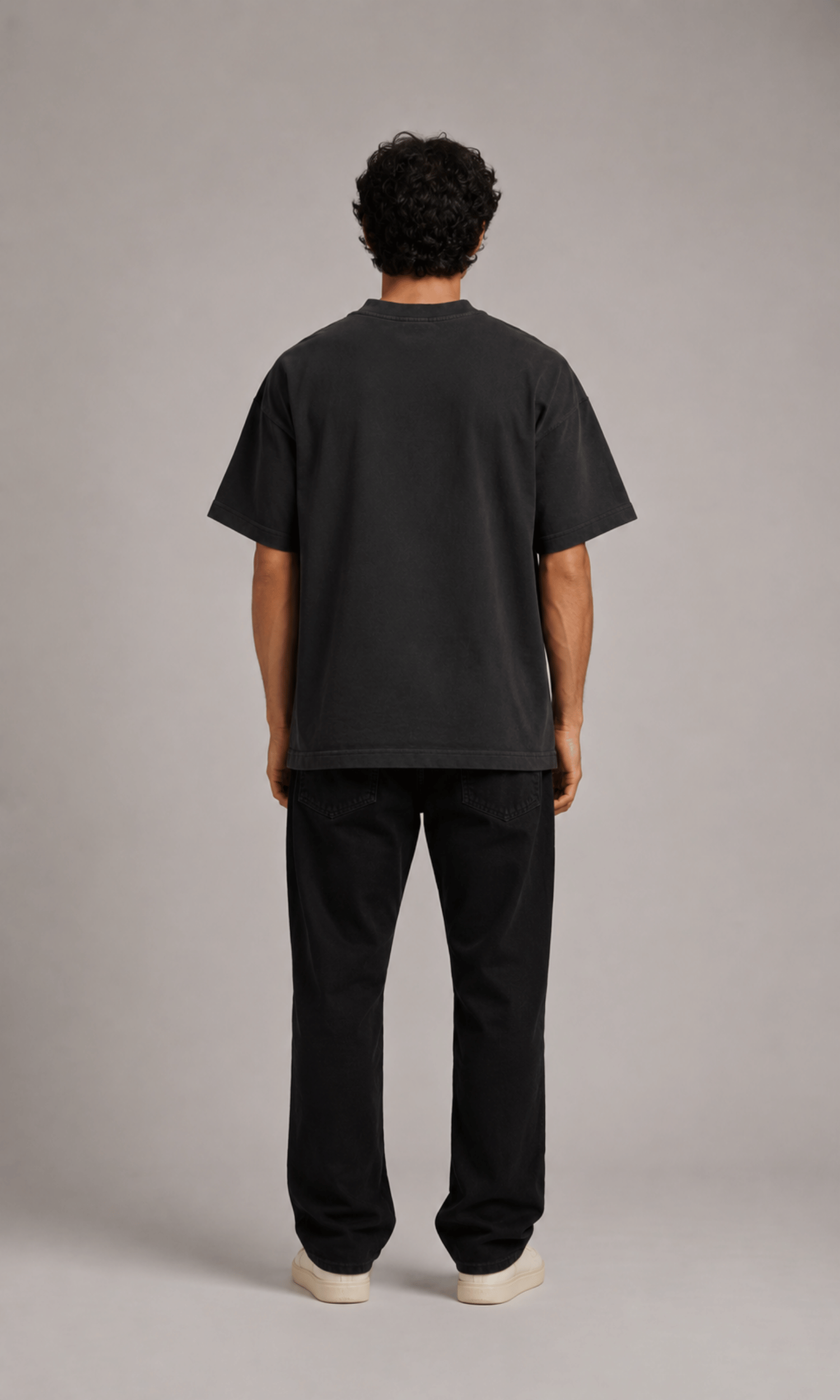 Oversized Washed Black Tee - close-up on model
