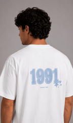 Model wearing Pull&Bear 1991 Oversized Graphic Tee - back view full body
