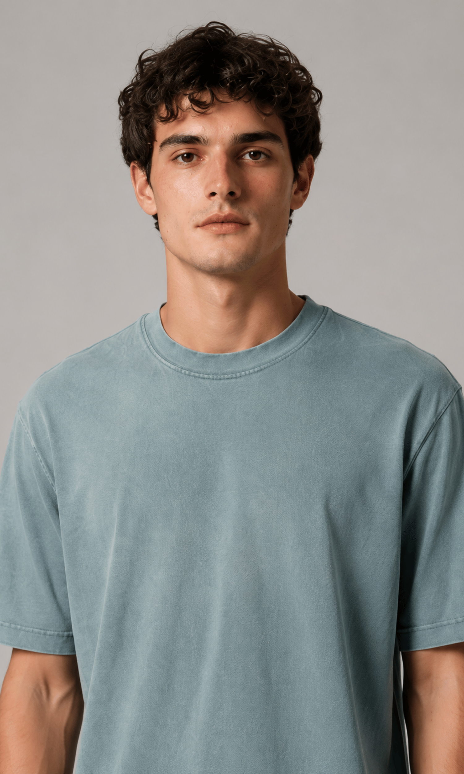 Oversized Washed Tee Sage Blue – Back view on model
