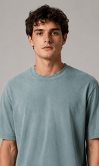 Oversized Washed Tee Sage Blue – Back view on model