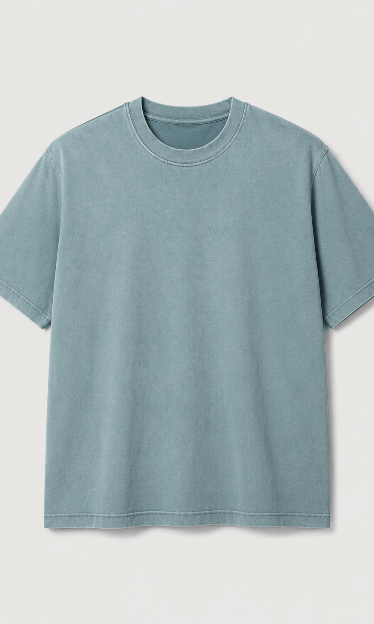Oversized Washed Tee Sage Blue – Close-up front view on model