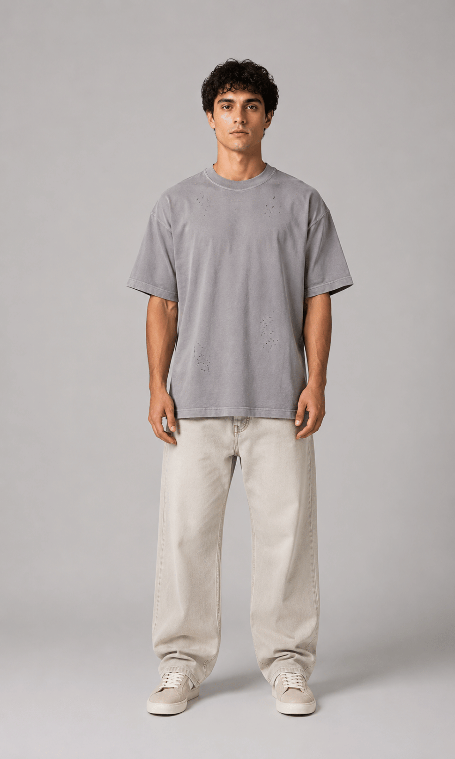 Product Description Grey Distressed Oversized T-Shirt