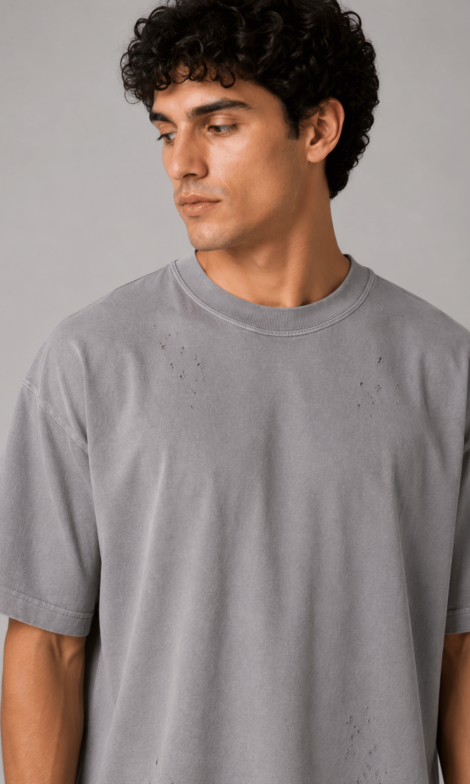 Product Description Grey Distressed Oversized T-Shirt